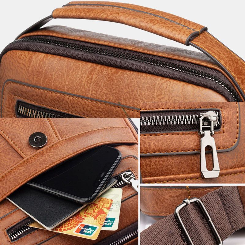 Hombres De Cuero Sintético Busienss Retro Multi-carry Handbag Crossbody Bag