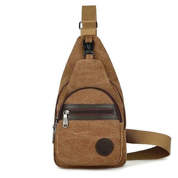 Hombres Lona Casual Travel Outdoor Black Khaki Coffee Chest Crossbody Bag