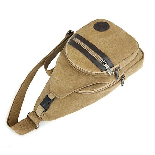 Hombres Lona Casual Travel Outdoor Black Khaki Coffee Chest Crossbody Bag