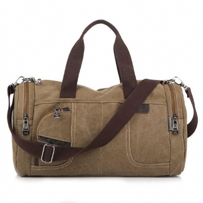 Hombres Lona Casual Viaje Al Aire Libre Gran Bolso De Café De Color Caqui Bolso Bandolera