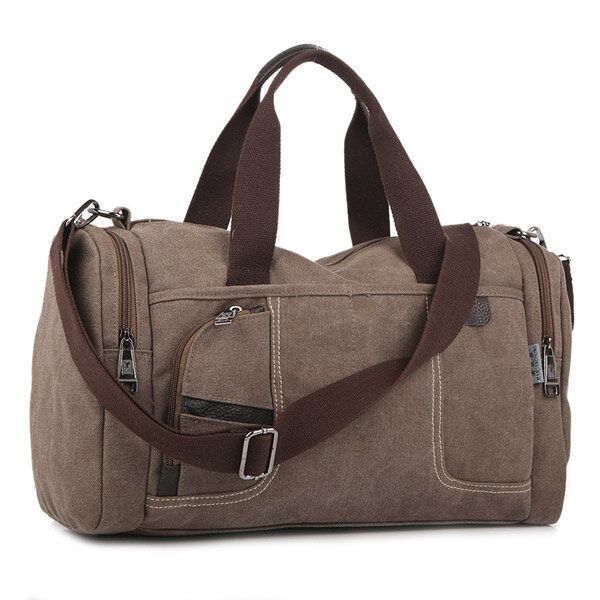 Hombres Lona Casual Viaje Al Aire Libre Gran Bolso De Café De Color Caqui Bolso Bandolera