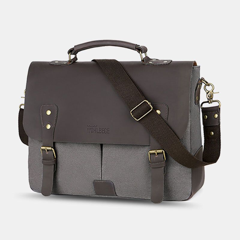 Hombres Lona Cubierta De Gran Capacidad Cremallera Vintage Business Messenger Bag Bolsa Para Portátil Bolso Bandolera Bolso