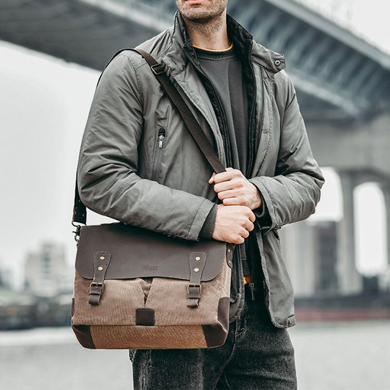 Hombres Lona Cubierta De Gran Capacidad Cremallera Vintage Business Messenger Bag Bolsa Para Portátil Bolso Bandolera Bolso