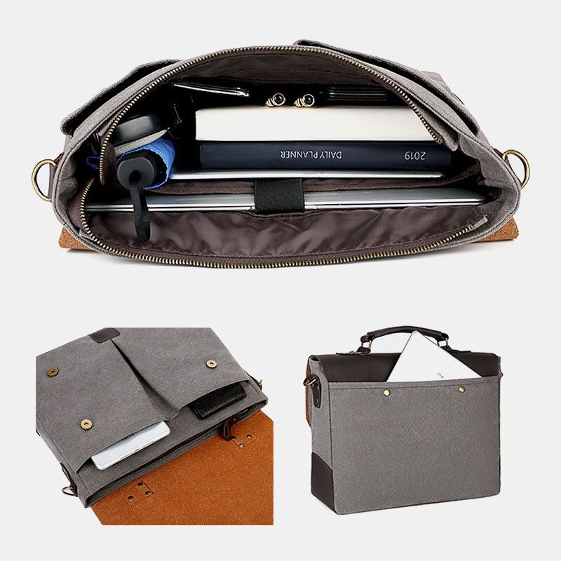 Hombres Lona Cubierta De Gran Capacidad Cremallera Vintage Business Messenger Bag Bolsa Para Portátil Bolso Bandolera Bolso