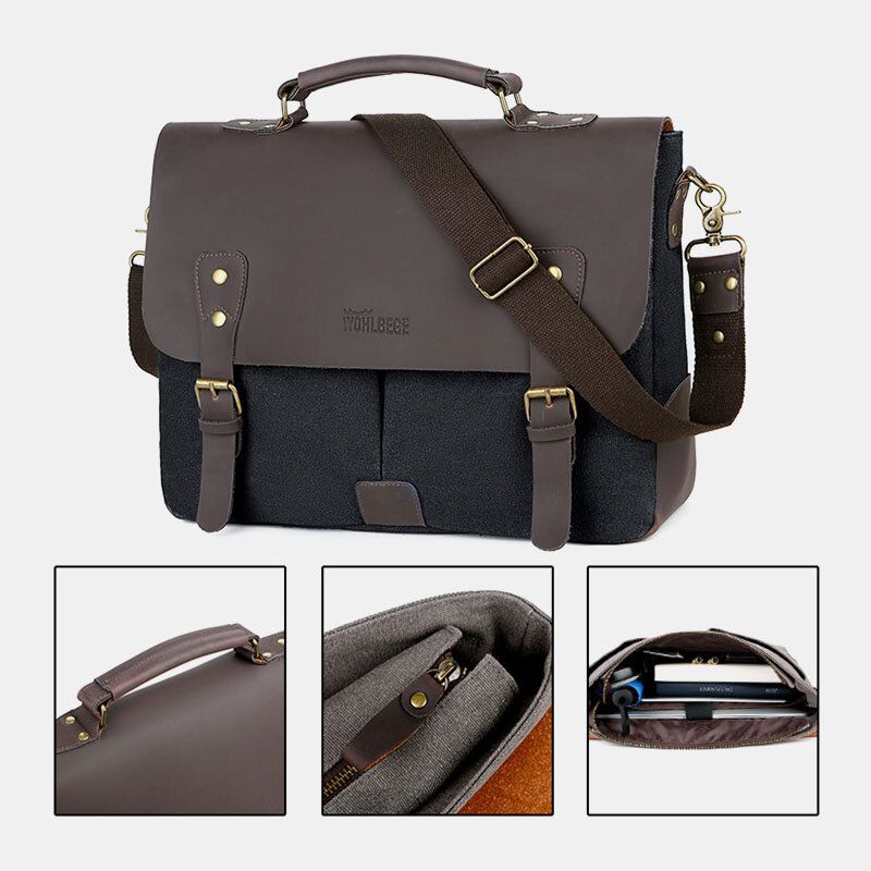 Hombres Lona Cubierta De Gran Capacidad Cremallera Vintage Business Messenger Bag Bolsa Para Portátil Bolso Bandolera Bolso