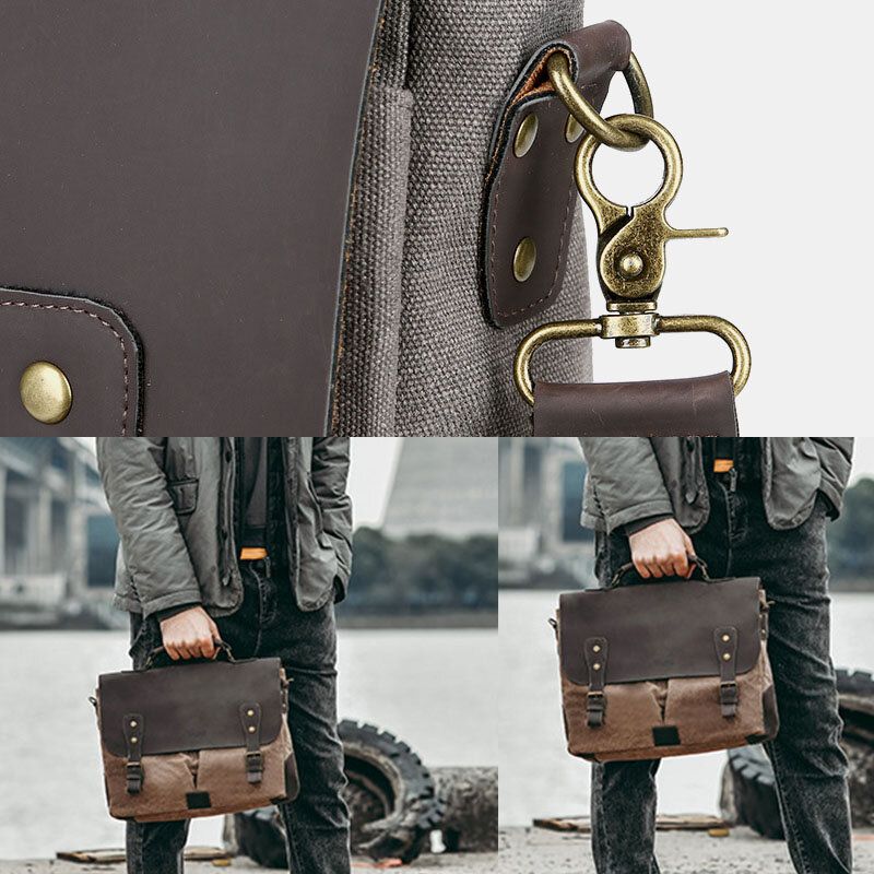 Hombres Lona Cubierta De Gran Capacidad Cremallera Vintage Business Messenger Bag Bolsa Para Portátil Bolso Bandolera Bolso