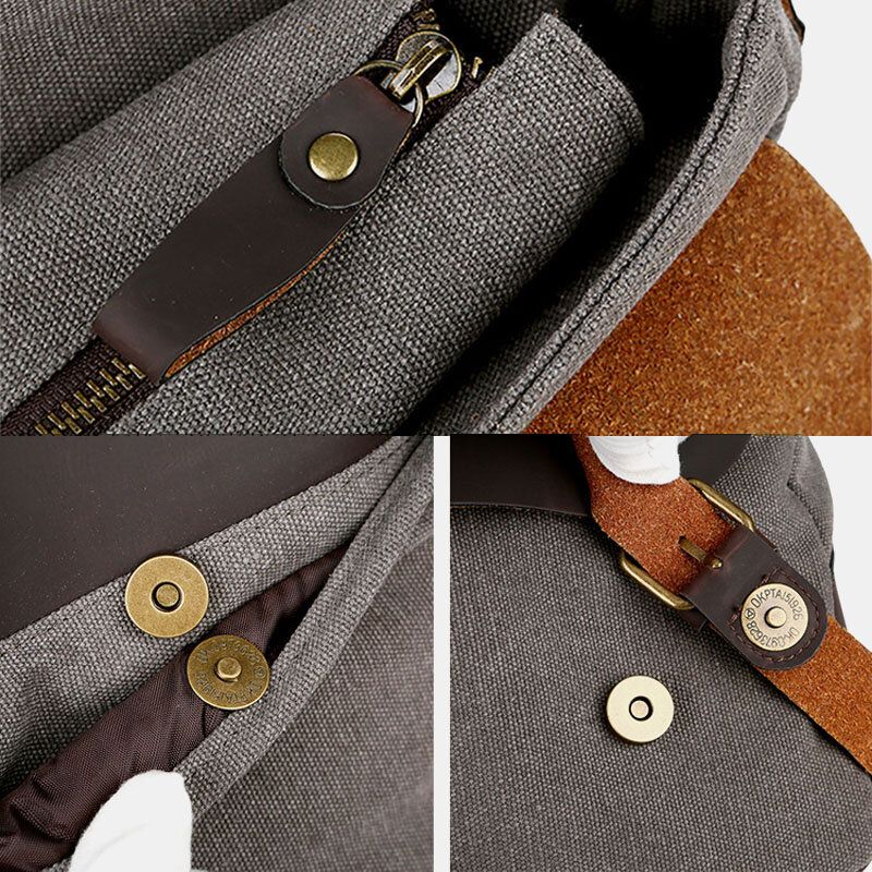 Hombres Lona Cubierta De Gran Capacidad Cremallera Vintage Business Messenger Bag Bolsa Para Portátil Bolso Bandolera Bolso