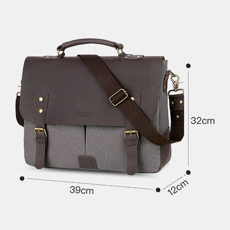 Hombres Lona Cubierta De Gran Capacidad Cremallera Vintage Business Messenger Bag Bolsa Para Portátil Bolso Bandolera Bolso