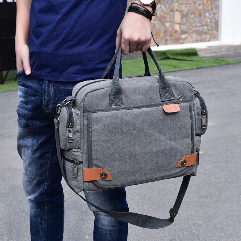 Hombres Lona Gran Capacidad Multibolsillos Casual 13.3 Pulgadas Bolsa Para Computadora Portátil Bolsos Cruzados Bolso Bandolera Maletín