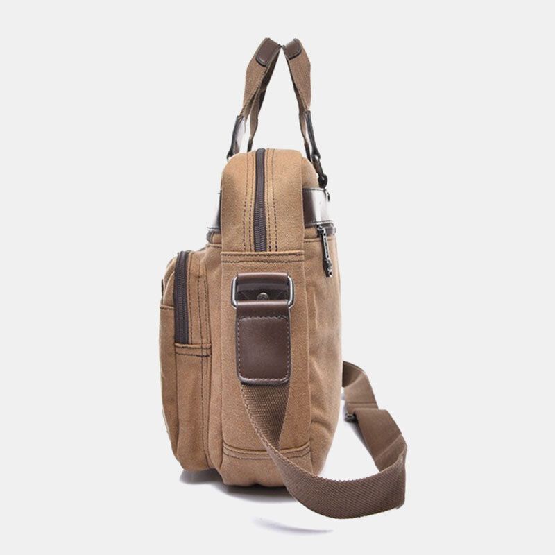 Hombres Lona Impermeable Resistente Al Desgaste Casual 14 Pulgadas Bolsa Para Computadora Portátil Bolsa De Hombreajero Bolsos Cruzados Bolso Bandolera Bolso