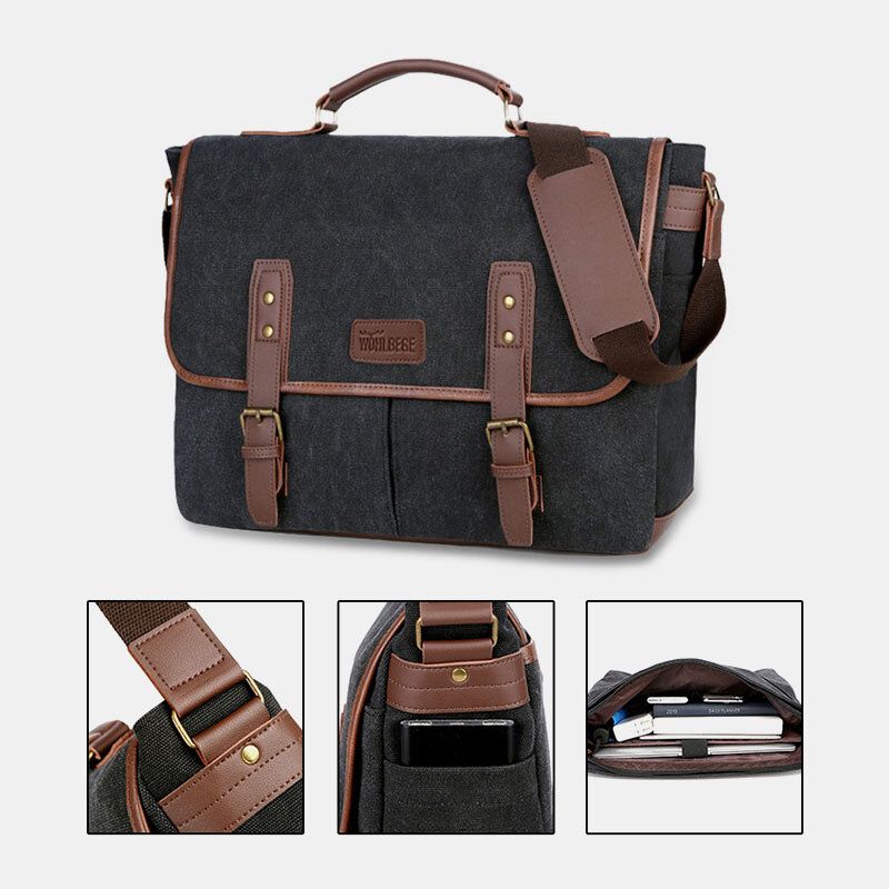 Hombres Lona Multi-bolsillo Resistente Al Desgaste Vintage Business Messenger Bag Bolsa Para Portátil Bolso Bandolera Bolso