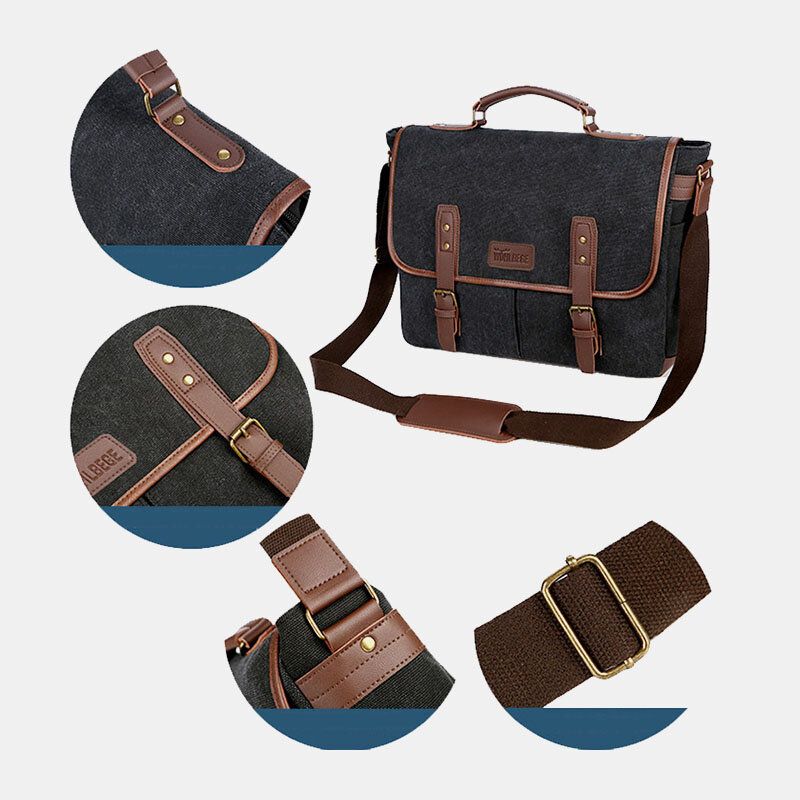 Hombres Lona Multi-bolsillo Resistente Al Desgaste Vintage Business Messenger Bag Bolsa Para Portátil Bolso Bandolera Bolso