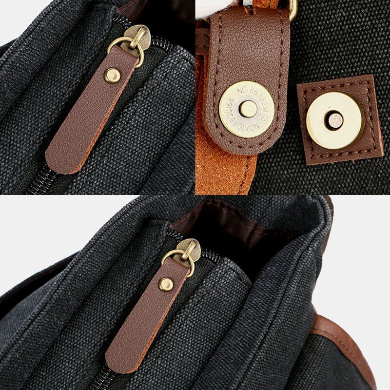 Hombres Lona Multi-bolsillo Resistente Al Desgaste Vintage Business Messenger Bag Bolsa Para Portátil Bolso Bandolera Bolso