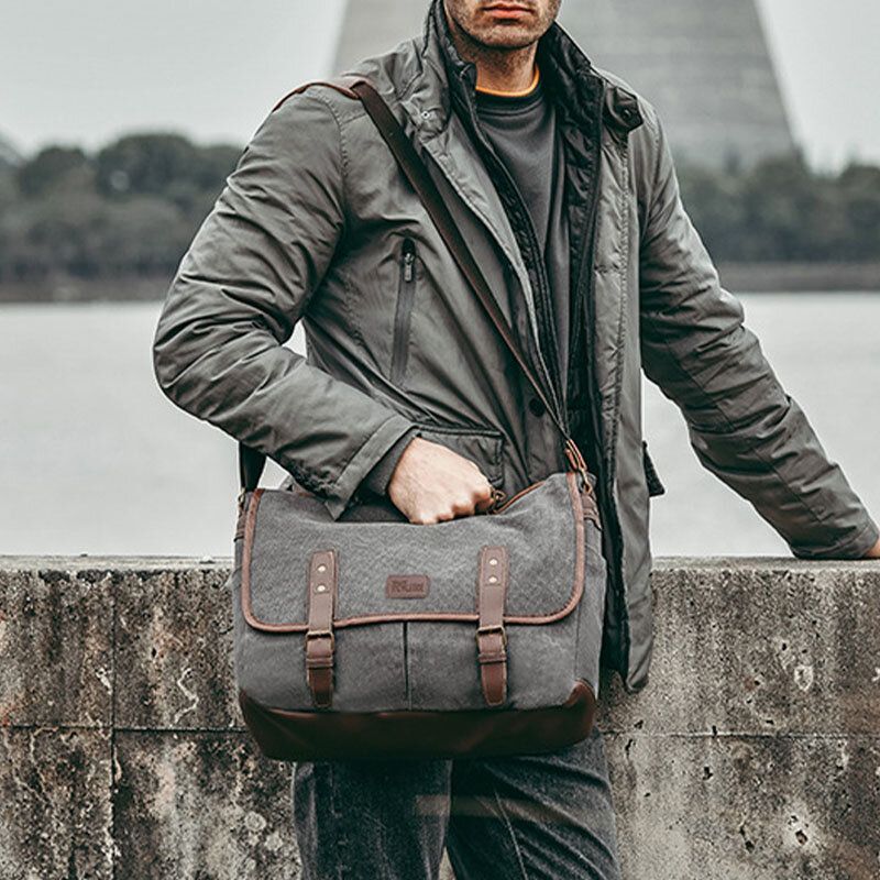 Hombres Lona Multi-bolsillo Resistente Al Desgaste Vintage Business Messenger Bag Bolsa Para Portátil Bolso Bandolera Bolso