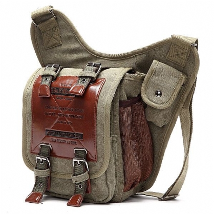 Hombres Lona Retro Viaje Ciclismo Crossbody Bolsa Pecho Bolsa Militar Hombreajero Escuela Viaje Senderismo Satchel