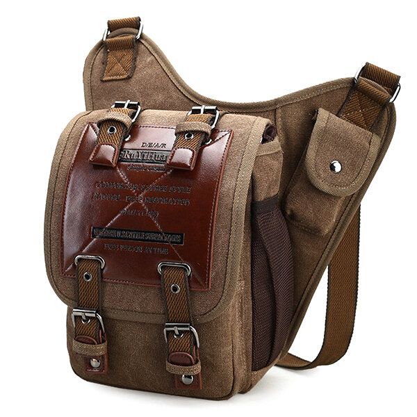 Hombres Lona Retro Viaje Ciclismo Crossbody Bolsa Pecho Bolsa Militar Hombreajero Escuela Viaje Senderismo Satchel