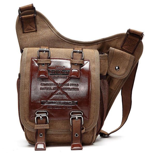 Hombres Lona Retro Viaje Ciclismo Crossbody Bolsa Pecho Bolsa Militar Hombreajero Escuela Viaje Senderismo Satchel