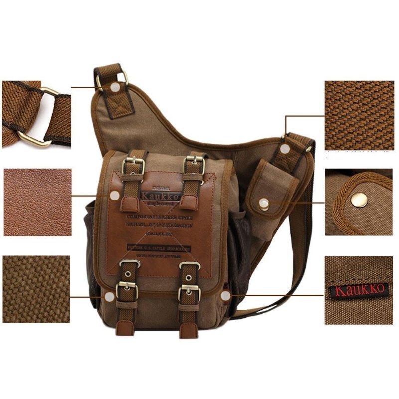 Hombres Lona Retro Viaje Ciclismo Crossbody Bolsa Pecho Bolsa Militar Hombreajero Escuela Viaje Senderismo Satchel