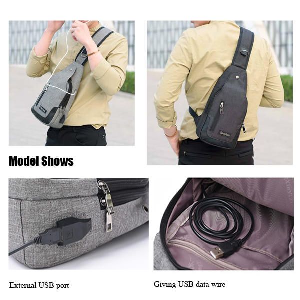 Hombres Mujeres Puerto Usb Bolso De Pecho Informal Al Aire Libre Bolso Bandolera