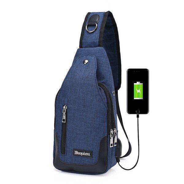 Hombres Mujeres Puerto Usb Bolso De Pecho Informal Al Aire Libre Bolso Bandolera