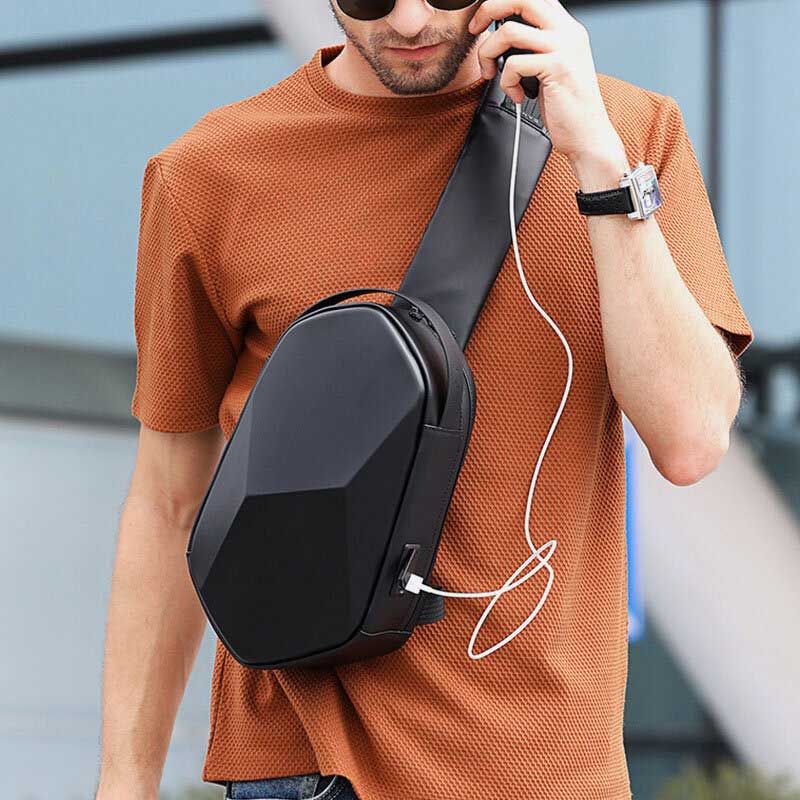 Hombres Oxford Antirrobo De Carga Usb Poliedro Impermeable Al Aire Libre Bandolera Bolsa De Pecho Bolsa De Honda