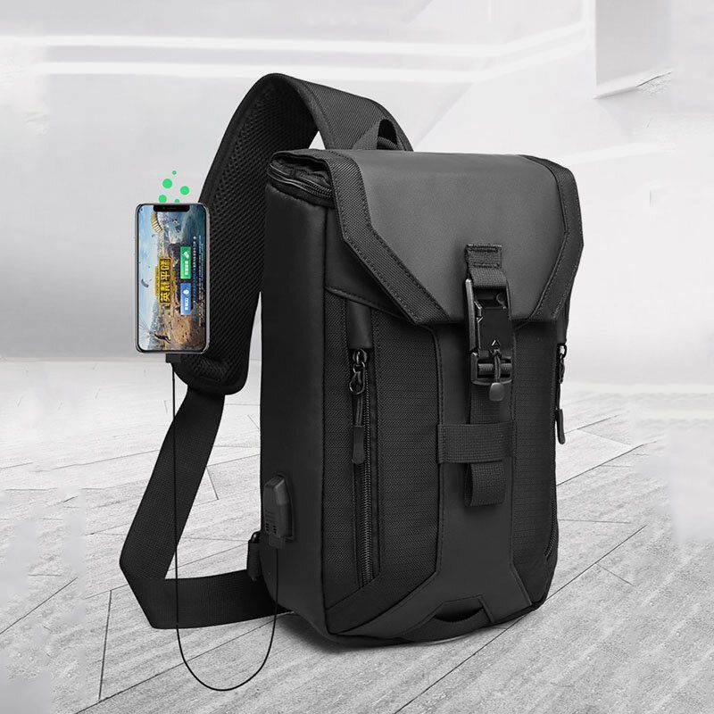 Hombres Oxford Carga Usb Multi-bolsillo 3 Ranuras Para Tarjetas Bolso Bandolera Impermeable Al Aire Libre Bolso Bandolera Bolso Bandolera