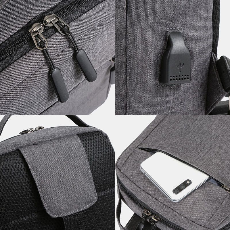 Hombres Poliéster Carga Usb Gran Capacidad Multicapas Bolso Bandolera De Negocios Bolso Bandolera Bolso Bandolera