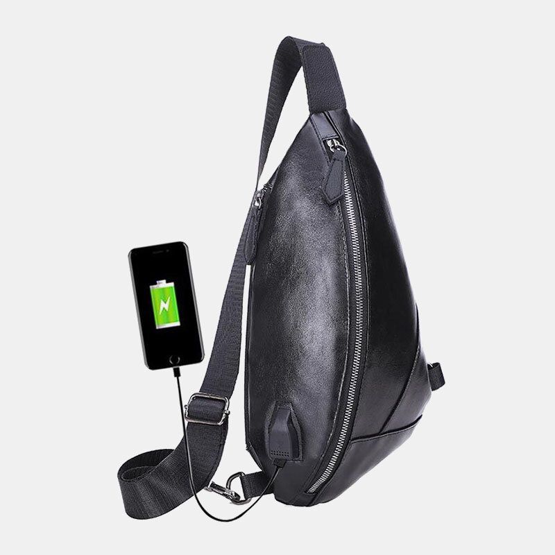 Hombres Pu Cuero Carga Usb Impermeable Casual Bolso Bandolera Bolso Bandolera Bolso Bandolera