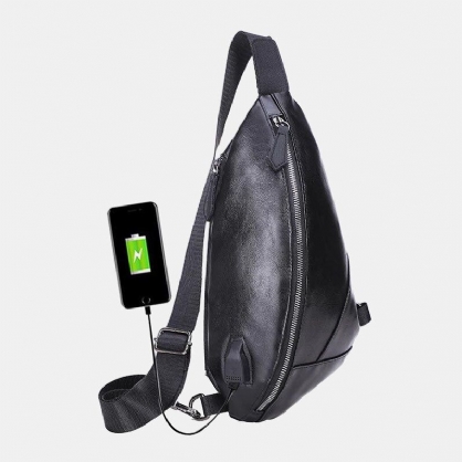 Hombres Pu Cuero Carga Usb Impermeable Casual Bolso Bandolera Bolso Bandolera Bolso Bandolera