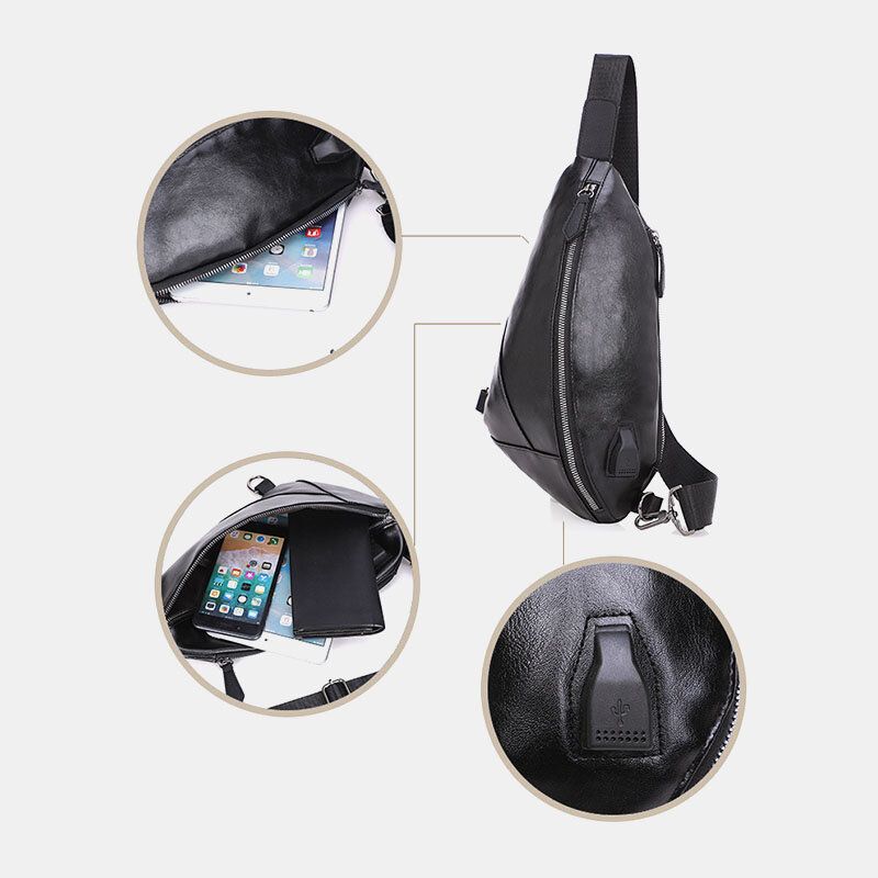 Hombres Pu Cuero Carga Usb Impermeable Casual Bolso Bandolera Bolso Bandolera Bolso Bandolera