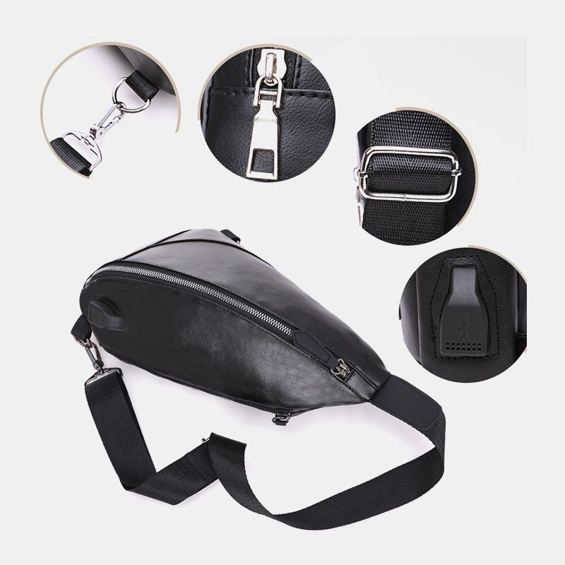 Hombres Pu Cuero Carga Usb Impermeable Casual Bolso Bandolera Bolso Bandolera Bolso Bandolera