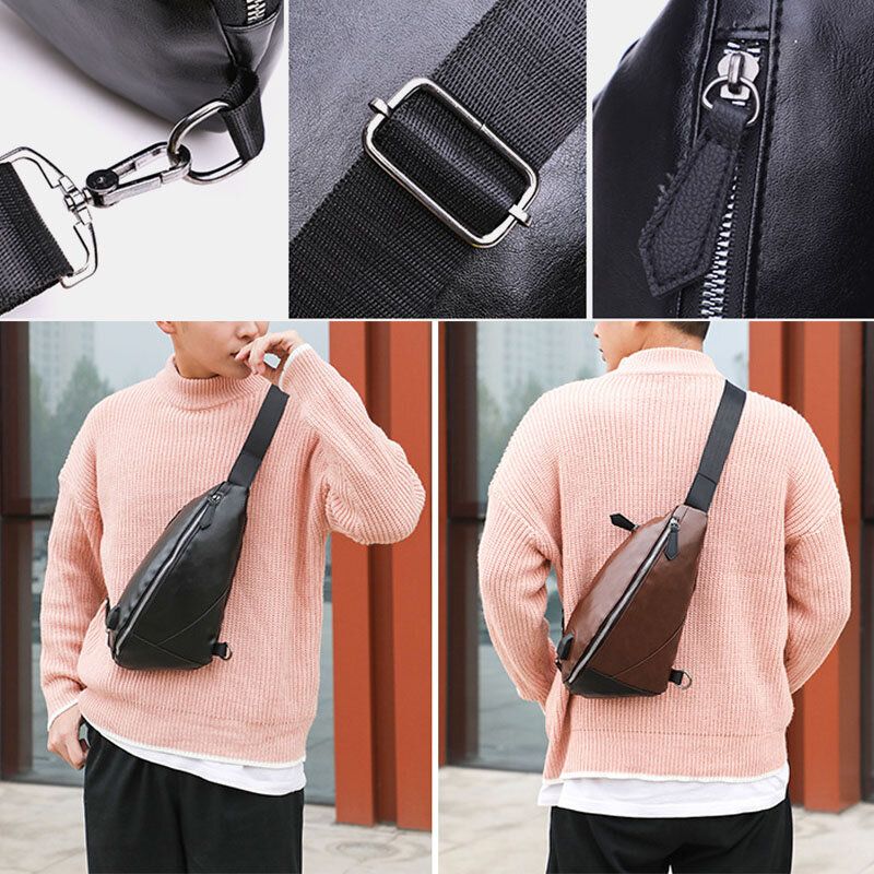 Hombres Pu Cuero Carga Usb Impermeable Casual Bolso Bandolera Bolso Bandolera Bolso Bandolera