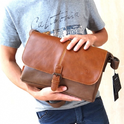 Hombres Pu Cuero De Gran Capacidad Funda Antirrobo Cremallera Vintage Casual Messenger Bag Crossbody Bag Bandolera