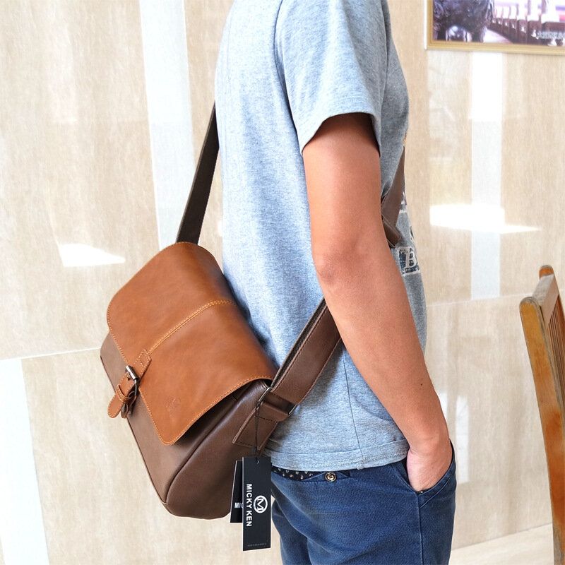 Hombres Pu Cuero De Gran Capacidad Funda Antirrobo Cremallera Vintage Casual Messenger Bag Crossbody Bag Bandolera