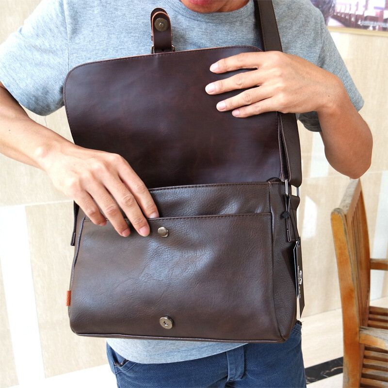 Hombres Pu Cuero De Gran Capacidad Funda Antirrobo Cremallera Vintage Casual Messenger Bag Crossbody Bag Bandolera