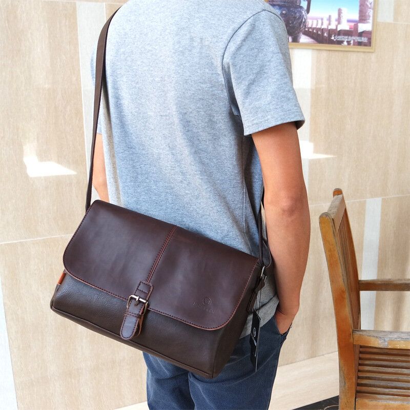 Hombres Pu Cuero De Gran Capacidad Funda Antirrobo Cremallera Vintage Casual Messenger Bag Crossbody Bag Bandolera