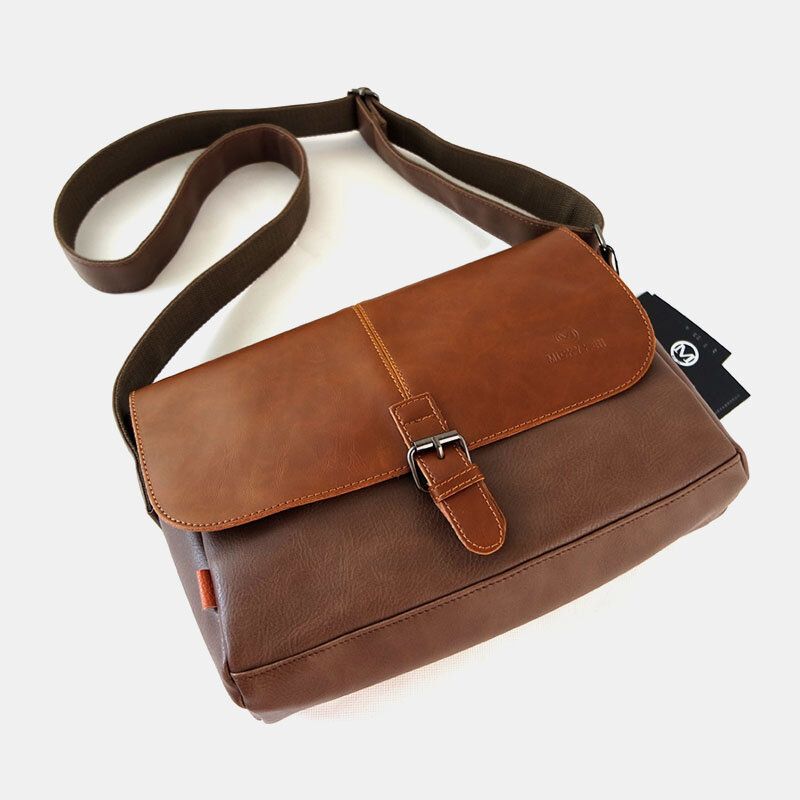 Hombres Pu Cuero De Gran Capacidad Funda Antirrobo Cremallera Vintage Casual Messenger Bag Crossbody Bag Bandolera