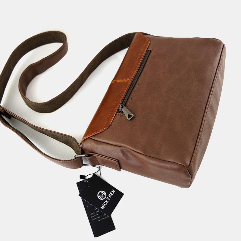 Hombres Pu Cuero De Gran Capacidad Funda Antirrobo Cremallera Vintage Casual Messenger Bag Crossbody Bag Bandolera