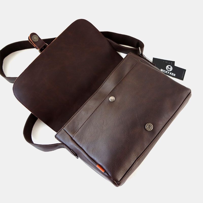 Hombres Pu Cuero De Gran Capacidad Funda Antirrobo Cremallera Vintage Casual Messenger Bag Crossbody Bag Bandolera