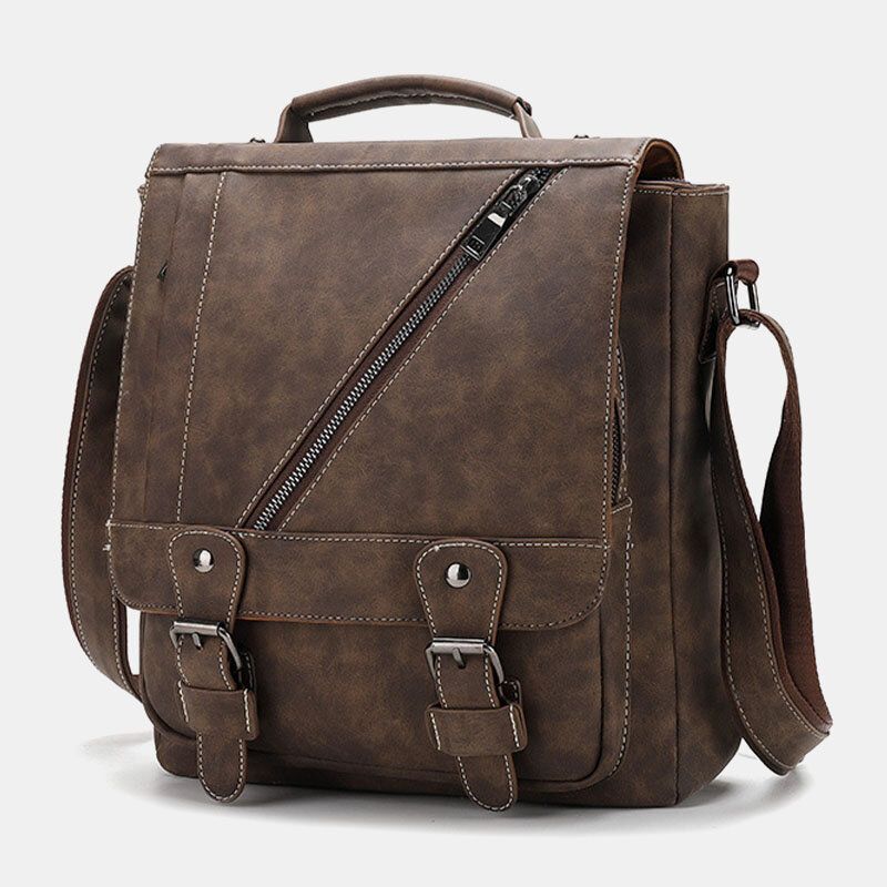 Hombres Pu Cuero De Gran Capacidad Vintage Casual Impermeable Transpirable Crossbody Bolsos Bolsos De Hombro Bolso