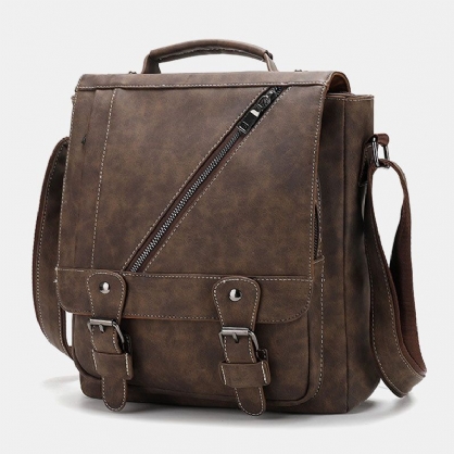 Hombres Pu Cuero De Gran Capacidad Vintage Casual Impermeable Transpirable Crossbody Bolsos Bolsos De Hombro Bolso