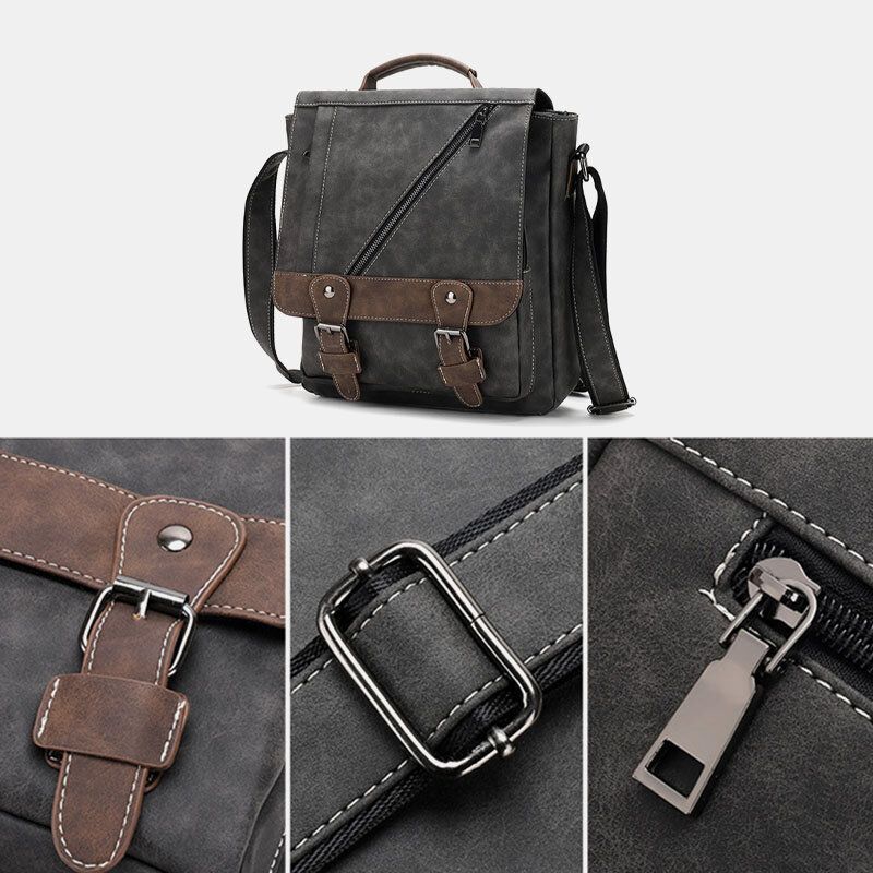 Hombres Pu Cuero De Gran Capacidad Vintage Casual Impermeable Transpirable Crossbody Bolsos Bolsos De Hombro Bolso