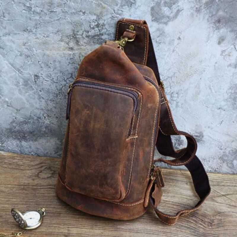 Hombres Pu Cuero De Gran Capacidad Vintage Crossbody Bag Sling Bag Bolsa De Pecho