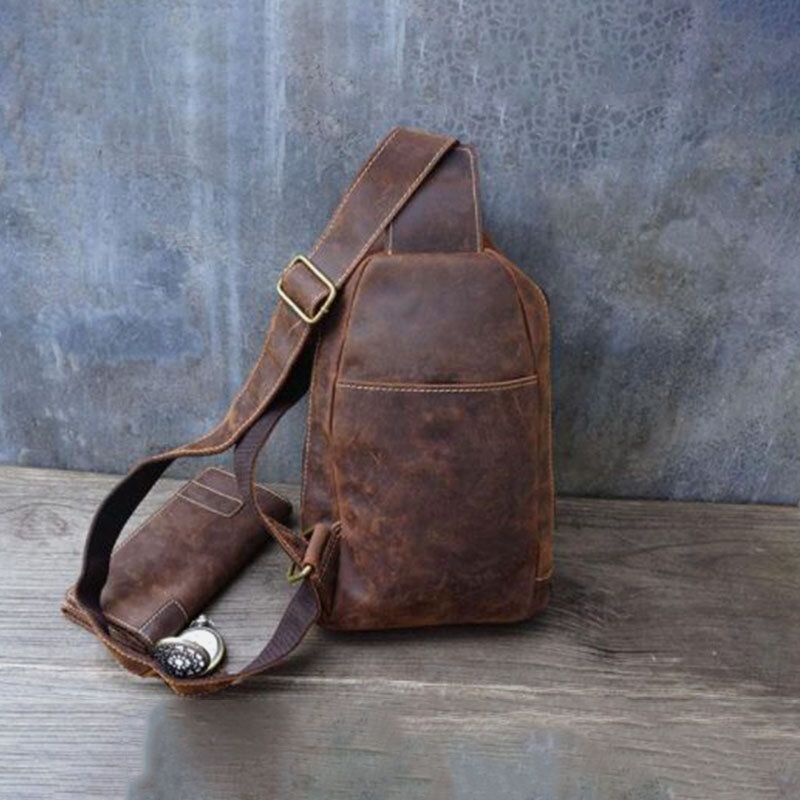 Hombres Pu Cuero De Gran Capacidad Vintage Crossbody Bag Sling Bag Bolsa De Pecho