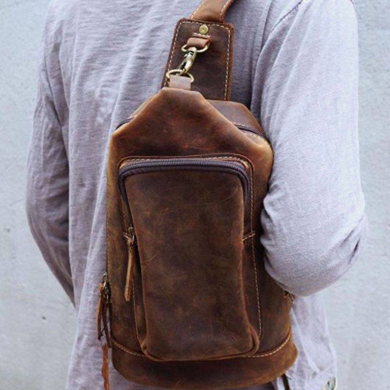 Hombres Pu Cuero De Gran Capacidad Vintage Crossbody Bag Sling Bag Bolsa De Pecho