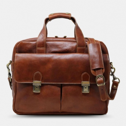 Hombres Pu Cuero Multi-bolsillo 14 Pulgadas Bolsa Para Computadora Portátil Bolsa De Hombreajero Bolsa De Viaje Bolso Bandolera