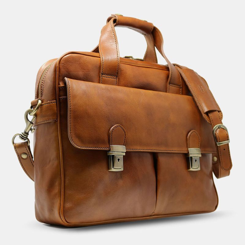 Hombres Pu Cuero Multi-bolsillo 14 Pulgadas Bolsa Para Computadora Portátil Bolsa De Hombreajero Bolsa De Viaje Bolso Bandolera