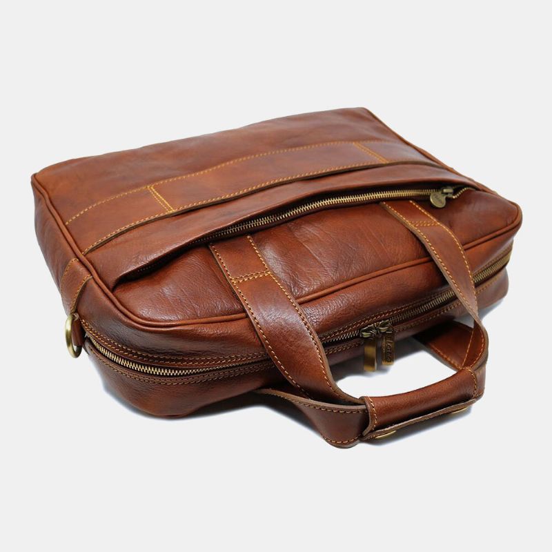 Hombres Pu Cuero Multi-bolsillo 14 Pulgadas Bolsa Para Computadora Portátil Bolsa De Hombreajero Bolsa De Viaje Bolso Bandolera