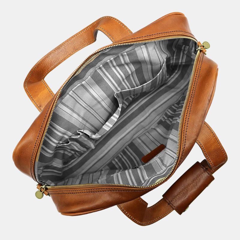 Hombres Pu Cuero Multi-bolsillo 14 Pulgadas Bolsa Para Computadora Portátil Bolsa De Hombreajero Bolsa De Viaje Bolso Bandolera