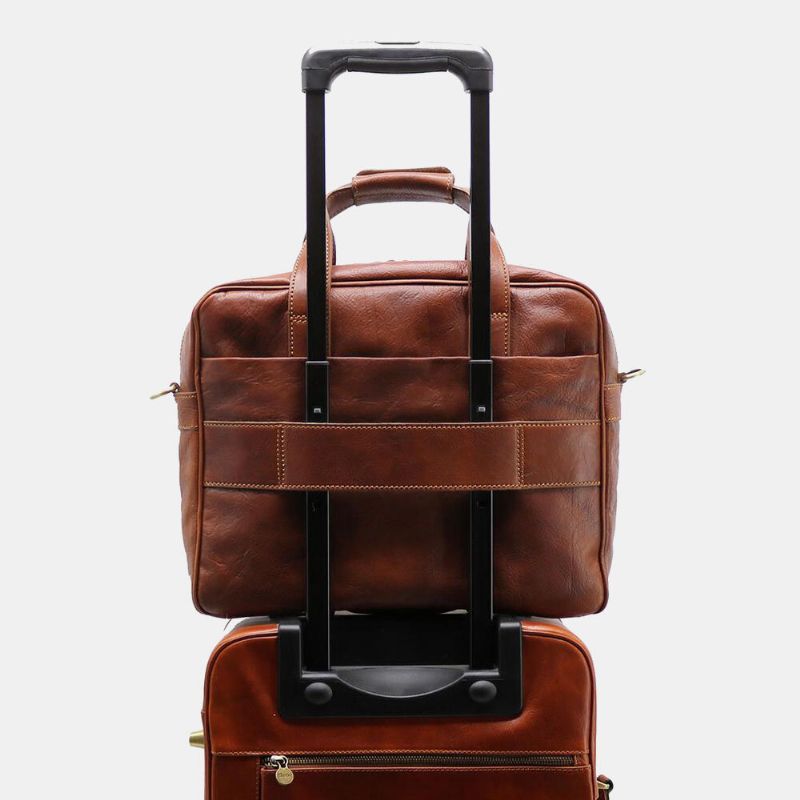 Hombres Pu Cuero Multi-bolsillo 14 Pulgadas Bolsa Para Computadora Portátil Bolsa De Hombreajero Bolsa De Viaje Bolso Bandolera